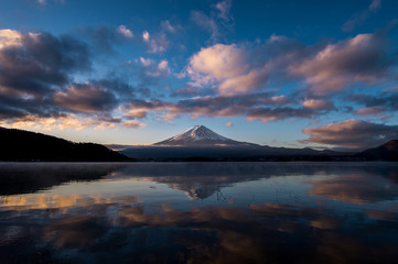 Fototapeta na wymiar Mount Fuji reflected in Lake Kawaguchiko