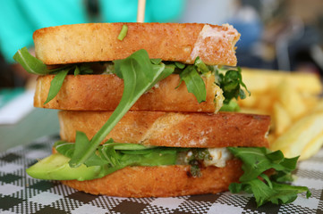 Front view of chicken avocado salad sandwich