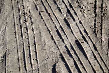 the tire tracks on the sand