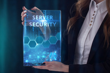 The concept of business, technology, the Internet and the network. A young entrepreneur working on a virtual screen of the future and sees the inscription: Server security