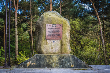 Memorial boulder of Polands Wedding to the Sea ceremony in Mrzezyno village over Baltic Sea, Poland