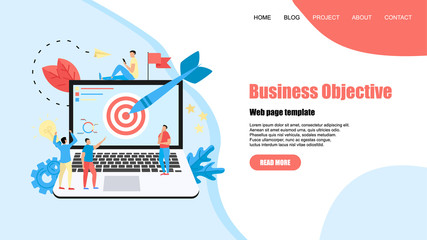 Webpage template. Business objective with an arrow, hit the target, goal achievement. Business concept vector illustration	