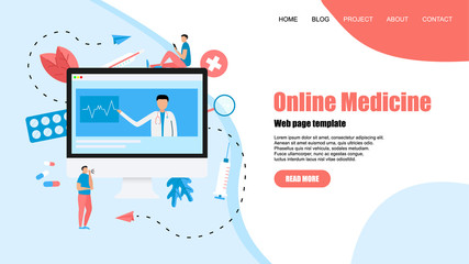 Webpage template. Online healthcare and medical consultation concept. Vector flat illustration	