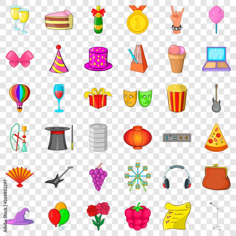 Poster drink icons set. cartoon style of 36 drink vector icons for web for any design
