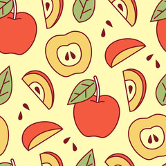 Seamless pattern of cute stylized ripe red apples