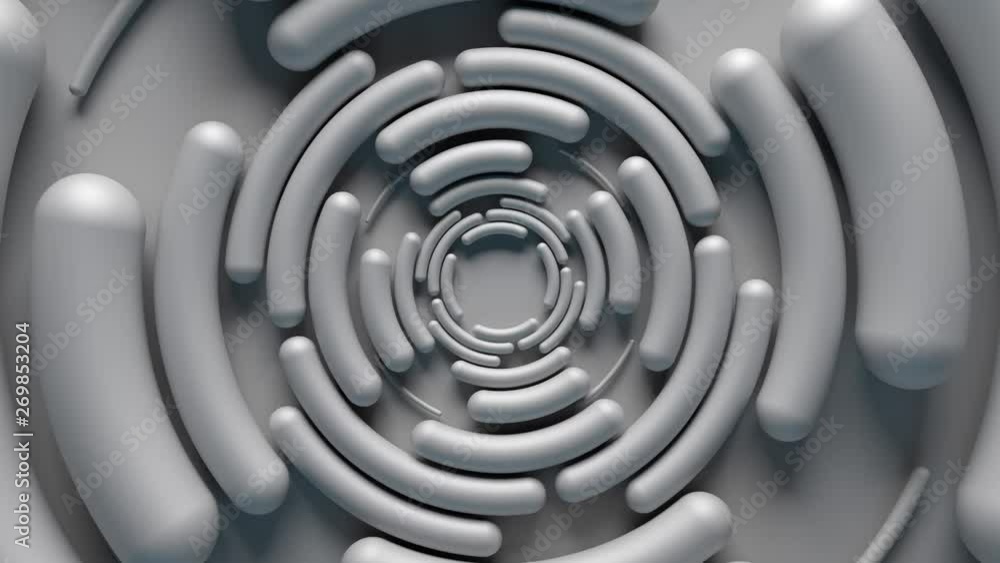 Poster 3d render abstract background with concentric arcs. smooth round rotated elements. loopable animatio