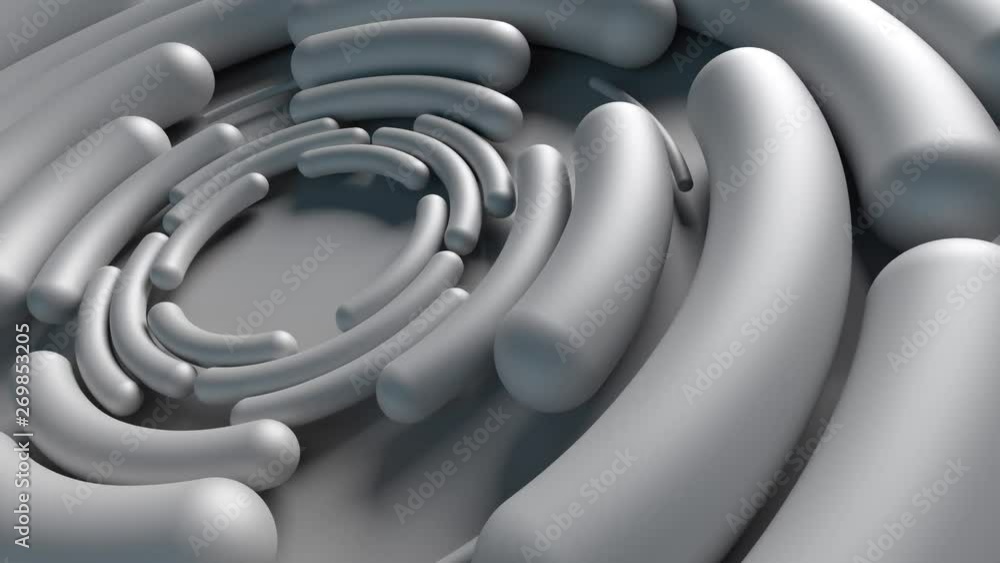 Poster 3d render abstract background with concentric arcs. smooth round rotated elements. loopable animatio
