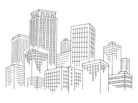 City graphic black white cityscape skyline sketch illustration vector