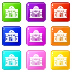 Casino building icons set 9 color collection isolated on white for any design