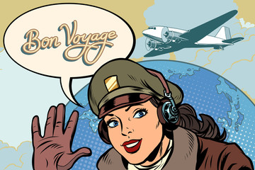 Bon voyage girl woman retro Aviator pilot © studiostoks
