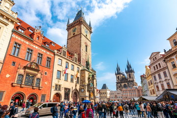 Obraz premium City Hall tower and Old town square, Prague, Czech Republic
