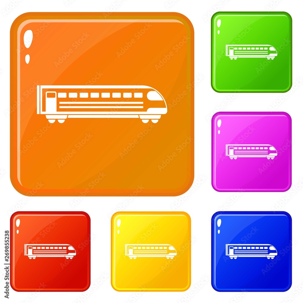 Poster train icons set collection vector 6 color isolated on white background