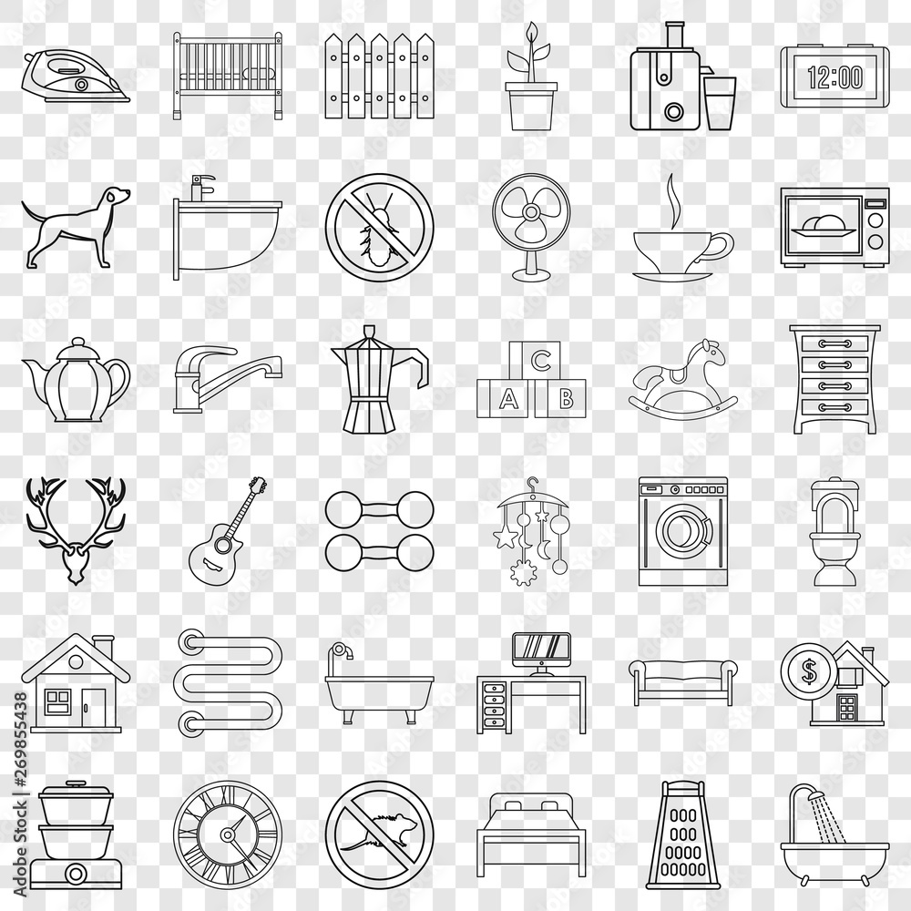 Poster shower icons set. outline style of 36 shower vector icons for web for any design