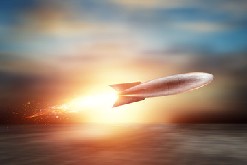 Creative background, rocket takes off. Super fast delivery, cool service, online shopping, space,...