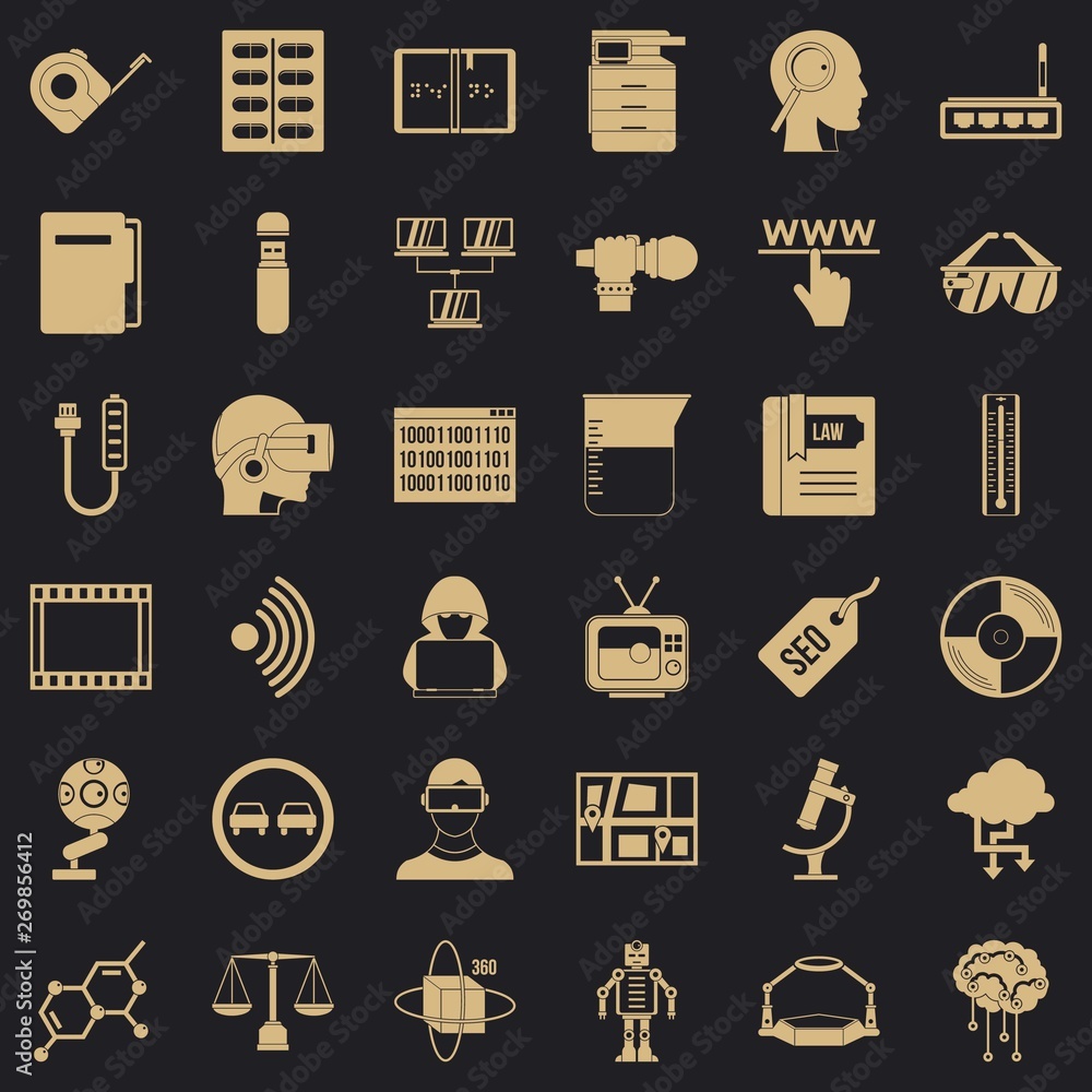 Poster usb icons set. simple style of 36 usb vector icons for web for any design