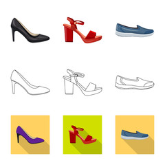 Vector illustration of footwear and woman logo. Collection of footwear and foot stock vector illustration.