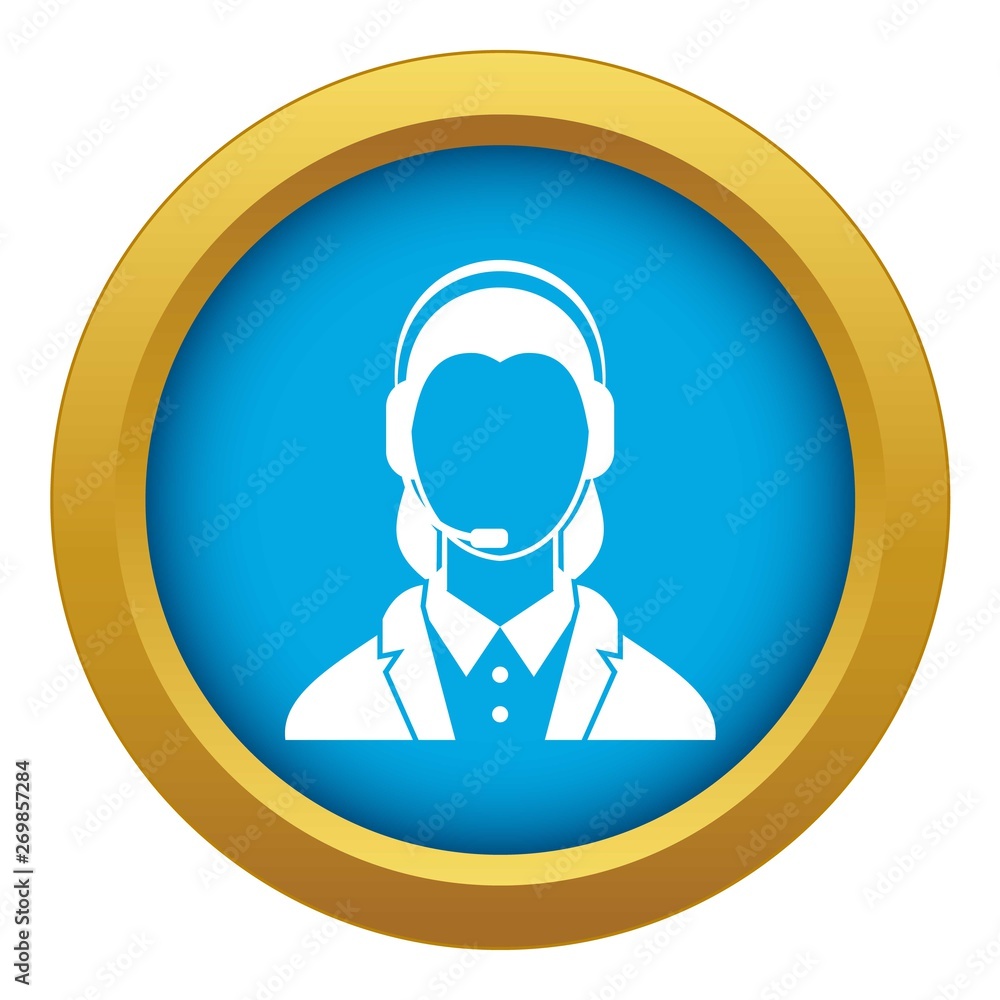 Poster support phone operator in headset icon blue vector isolated on white background for any design