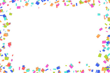 Falling confetti isolated white background. Abstract design element festive party, Christmas holiday, Happy New Year celebration. Bright decoration, paper tinsel. Birthday decor. Vector illustration