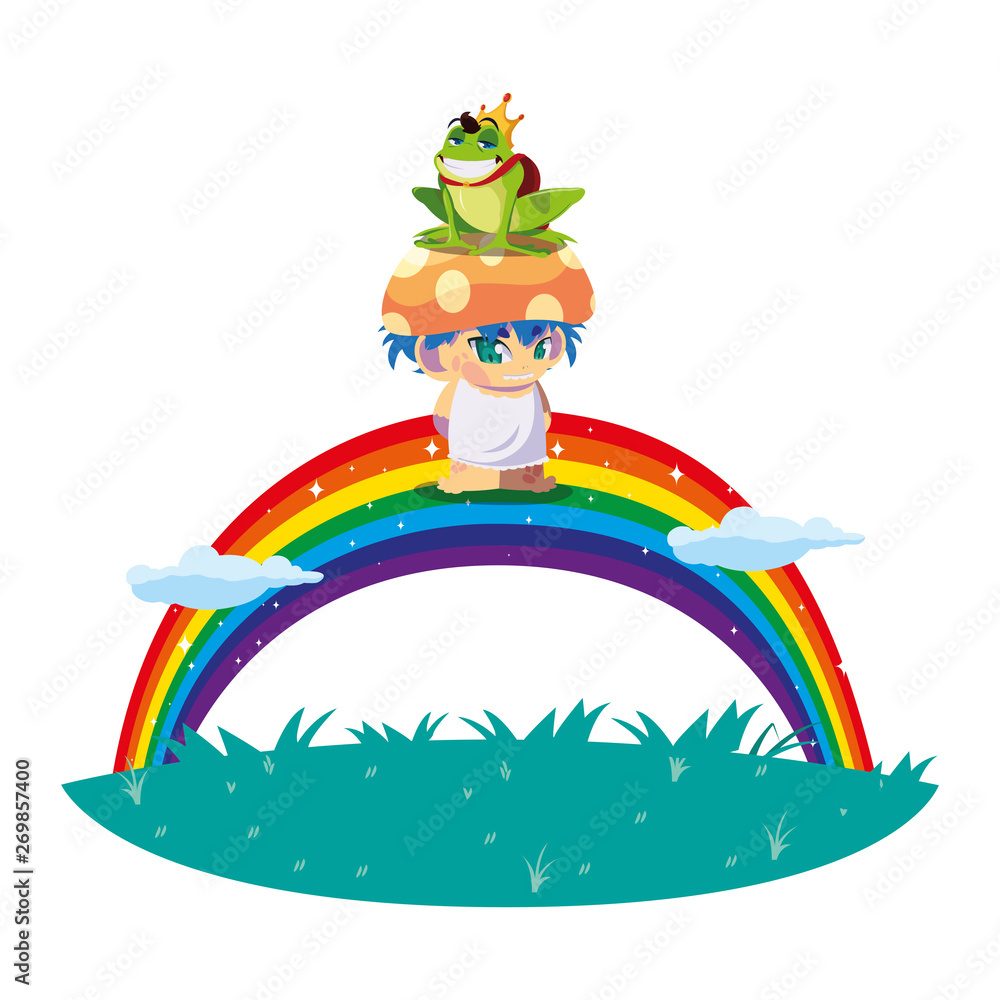 Sticker toad prince and fungu elf with rainbow