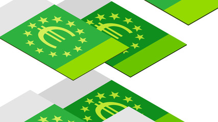 euro banknotes falling in a pile on white background, isometric, isolated