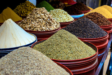 Traditional Spices at the market Marrakesh, Morocco