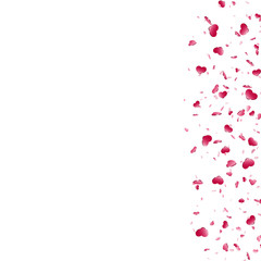 Heart falling confetti isolated white background. Red fall hearts. Valentine day decoration. Love element design, hearts-shape confetti invitation wedding card, romantic holiday. Vector illustration