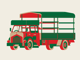 Graphic vector of a vintage old-fashioned lorry in Hong Kong