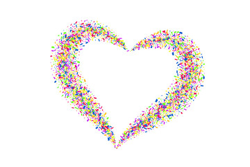 Heart confetti isolated white background. Fall color confetti, heart-shape. Valentine day holiday, romantic wedding border card. Valentines decoration frame. Greeting love design. Vector illustration