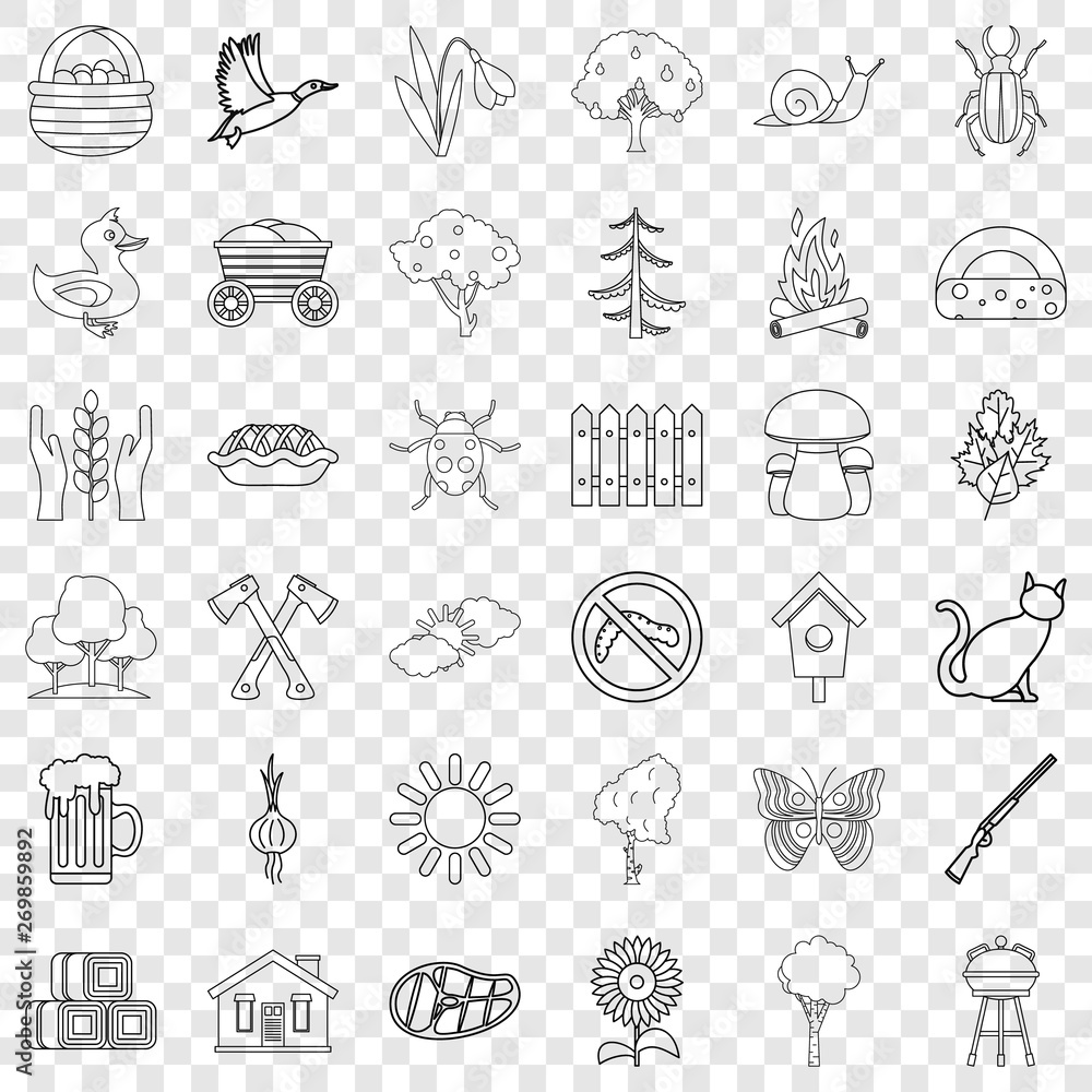 Poster region icons set. outline style of 36 region vector icons for web for any design