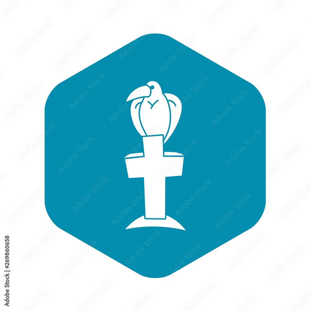 Poster bird on grave cross icon. simple illustration of bird on grave cross vector icon for web design isol
