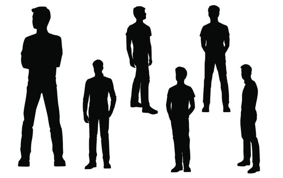 Vector silhouettes of men  standing, business people, group, black color, isolated on white background