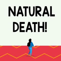 Word writing text Natural Death. Business photo showcasing occurring in the course of nature and from natural causes Lengthy hairstyle woman stand with one leg lifted in back view position