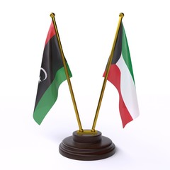 Libya and Kuwait, two table flags isolated on white background. 3d image