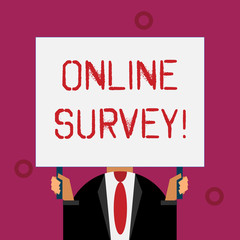Writing note showing Online Survey. Business concept for type of assessment that is conducted via the Internet