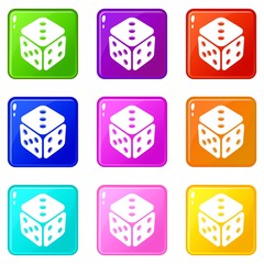 Cube casino icons set 9 color collection isolated on white for any design