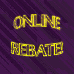 Writing note showing Online Rebate. Business concept for Return of a portion of a purchase price by a seller to a buyer Seamless Diagonal Violet Stripe Paint Slanting Line Repeat Pattern