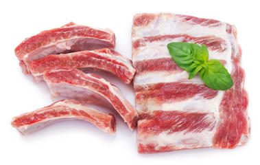 Raw pork ribs on white background