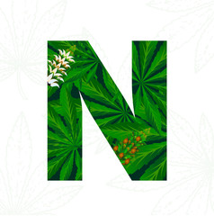 Letter with cannabis leaf for logo design.