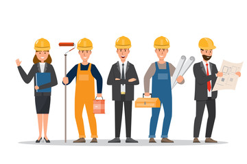 architect, foreman, engineering construction worker in different characte