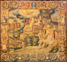 COMO, ITALY - MAY 8, 2015: The tapestry he Sacrifice of Isaac in The Cathedral (Duomo di Conmo) from 16. cent.