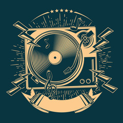 Turntable old school music funky emblem