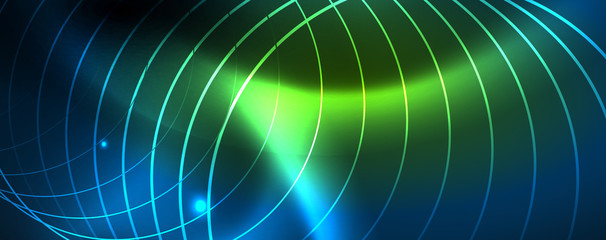 Neon glowing techno lines, hi-tech futuristic abstract background template, vector