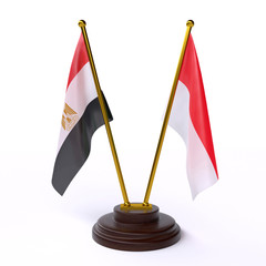 Egypt and Indonesia, two table flags isolated on white background. 3d image
