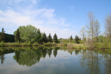 Fototapeta na wymiar Calm Spring On The Lake, Rundle Park, Edmonton, Alberta