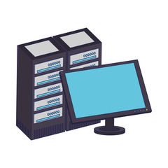 Computer monitor and servers database blue lines