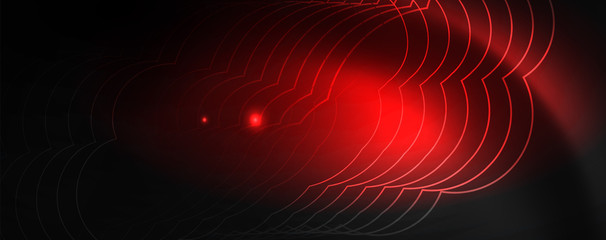 Shiny neon techno template. Neon lines background, 80s style laser rays