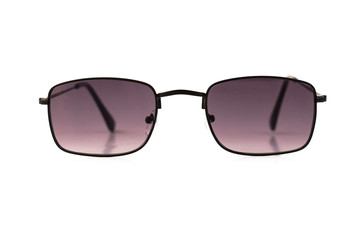 Fototapeta premium Black rectangle wrap-around frame metal sunglasses isolated on white, front view