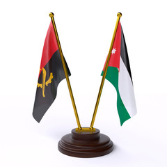 Angola and Jordan, two table flags isolated on white background. 3d image