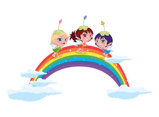 beautiful magic fairies with rainbow scene