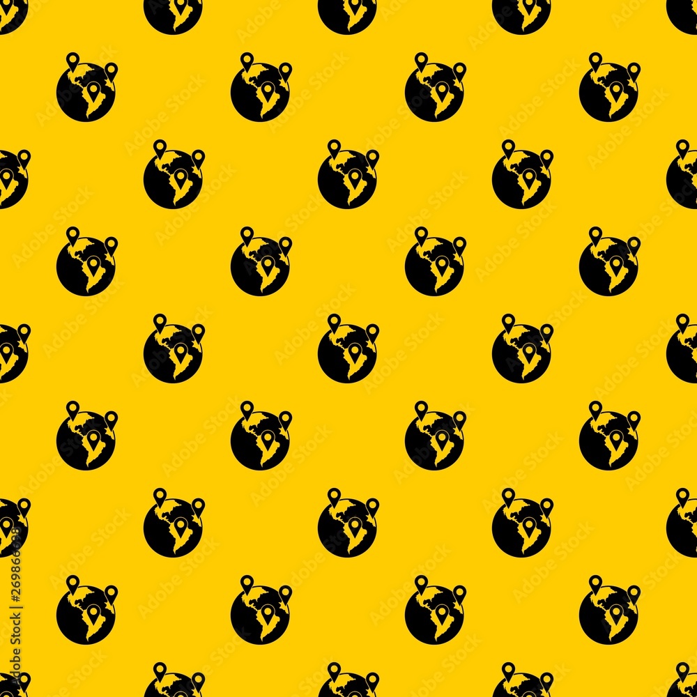 Poster globe and map pointers pattern seamless vector repeat geometric yellow for any design